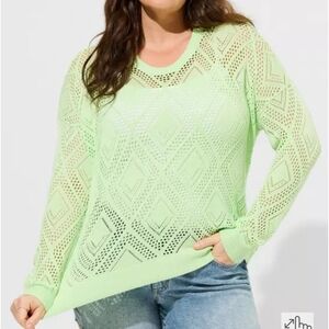 torrid Green Pointelle Pullover Sweater Paradise Green